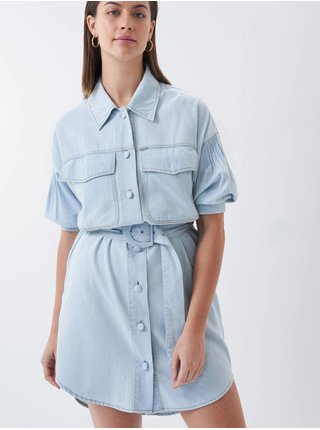 Světle modré dámské krátké košilové šaty s páskem Salsa Jeans Eugene
