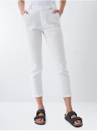 Bílé dámské zkrácené kalhoty s příměsí lnu Salsa Jeans Chino