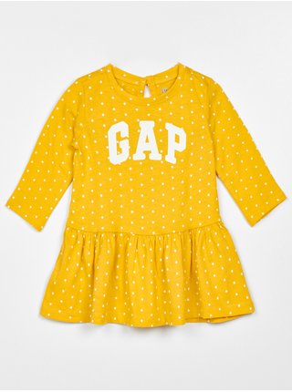 Žluté holčičí šaty šaty logo a puntíky GAP