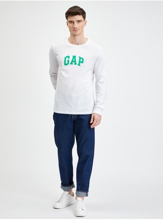 Bílé pánské tričko basic s dlouhým rukávem GAP