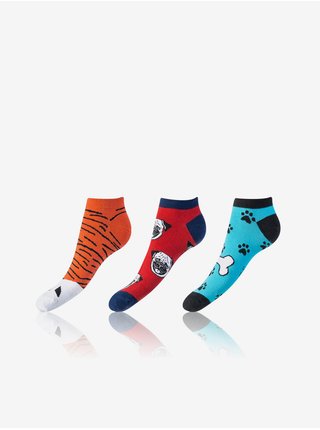 Sada troch párov unisex vzorovaných ponožiek v oranžovej, červenej a modrej farbe Bellinda CRAZY IN-SHOE SOCKS 3x