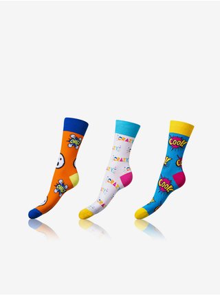 Sada tří unisex vzorovaných ponožek v oranžové, bílé a modré barvě Bellinda CRAZY SOCKS 