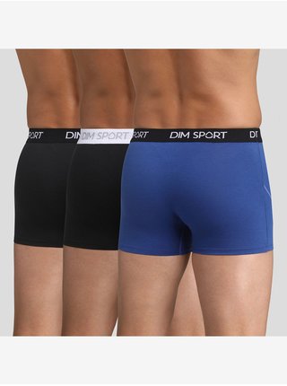 DIM SPORT COTTON STRETCH BOXER 3x - Pánské sportovní boxerky 3 ks - černá - modrá