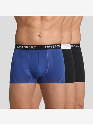DIM SPORT COTTON STRETCH BOXER 3x - Pánské sportovní boxerky 3 ks - černá - modrá