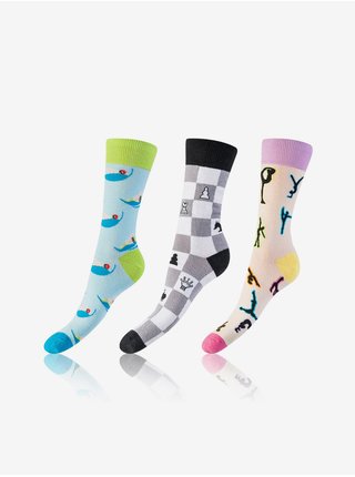 Sada tří unisex vzorovaných ponožek v modré, růžové a šedé barvě Bellinda CRAZY SOCKS 