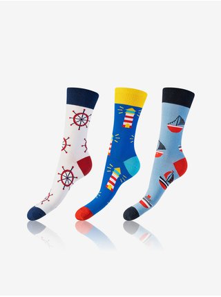 Sada tří unisex vzorovaných ponožek v bílé, červené a modré barvě Bellinda CRAZY SOCKS 