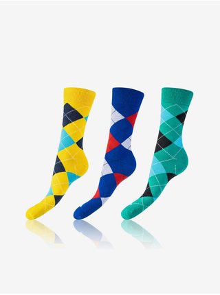 Sada tří unisex vzorovaných ponožek v žluté, modré a zelené barvě Bellinda CRAZY SOCKS 