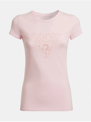 Světle růžové dámské tričko Guess Eyelet