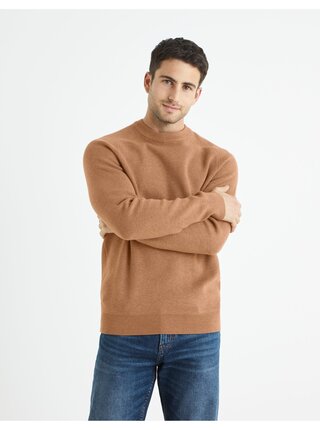 Hnědý pánský žebrovaný basic svetr Celio