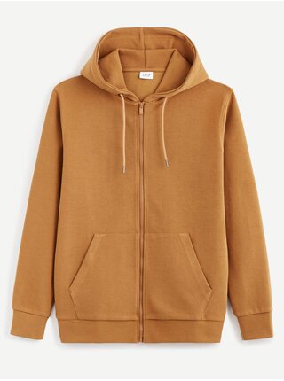 Hnědá pánská basic mikina s kapucí Celio Becolo