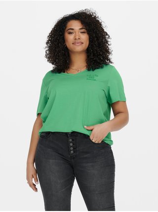 Zelené tričko s výšivkou ONLY CARMAKOMA Fallo