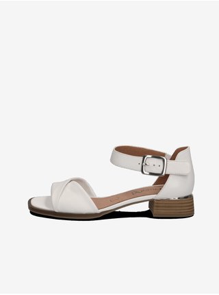 Bílé dámské kožené sandály na podpatku Caprice