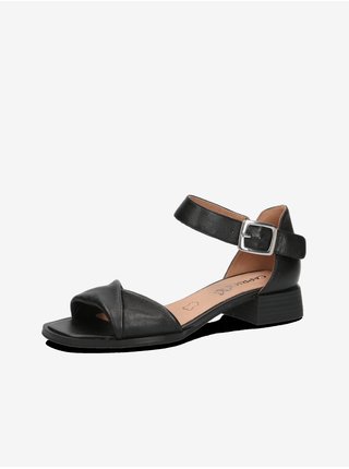 Černé dámské kožené sandály na podpatku Caprice