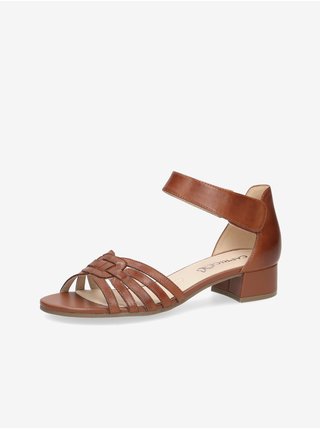 Hnedé dámske kožené sandále na podpätku Caprice