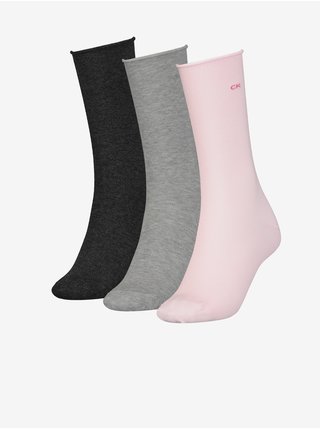 Sada tří párů dámských ponožek v růžové, šedé a černé barvě Calvin Klein Underwear