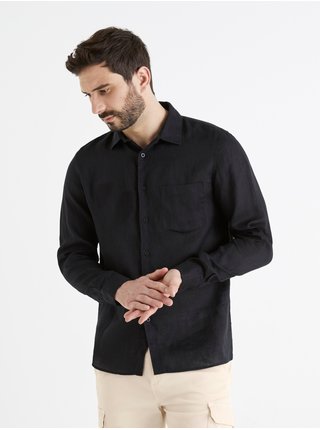 Černá pánská lněná košile Celio Baflax 