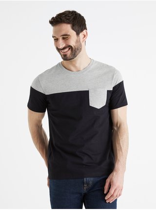 Šedo-černé pánské tričko s kapsičkou Celio Becolored 