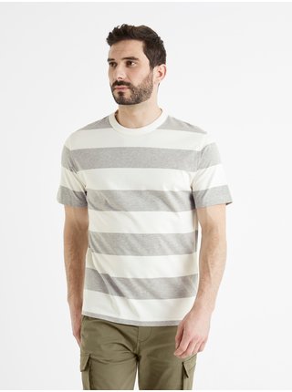 Bílo-šedé pánské pruhované tričko Celio Beboxr 