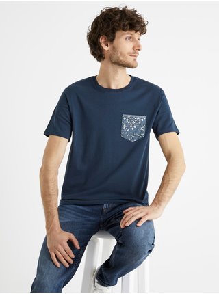 Tmavě modré pánské tričko s kapsičkou Celio Bepock 
