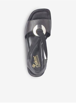 Černé dámské kožené sandály na podpatku Rieker