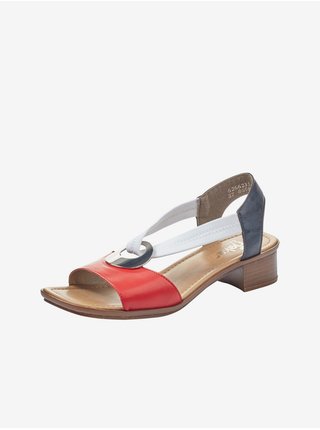 Červeno-bílé dámské sandály na podpatku Rieker