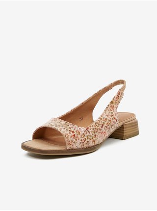 Béžové dámské vzorované kožené sandály na podpatku Caprice