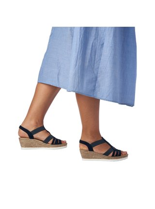 Tmavě modré dámské sandály na klínku Rieker