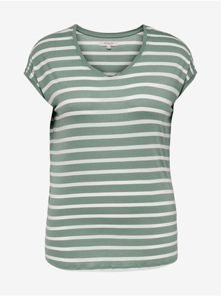 Bílo-zelené pruhované tričko ONLY CARMAKOMA Wilma