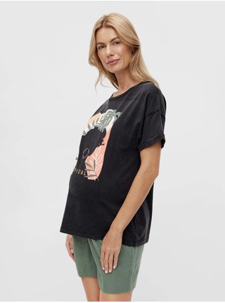 Čierne tehotenské tričko s potlačou Mama.licious Tropicana