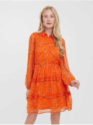 Oranžové květované košilové šaty VERO MODA Kaya
