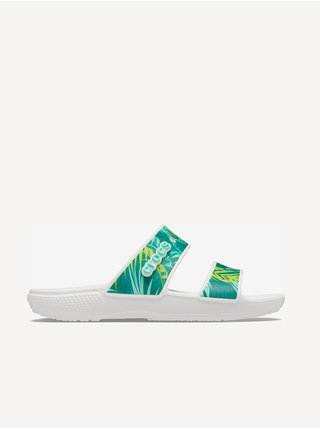 Bílo-zelené vzorované pantofle Crocs Classic