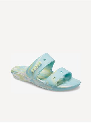 Zeleno-modré dámské vzorované pantofle Crocs Classic