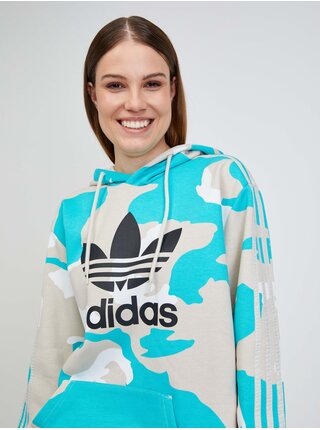 Tyrkysovo-béžová unisex vzorovaná mikina s kapucí adidas Originals