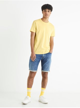 Žluté pánské basic tričko Celio Tebase 