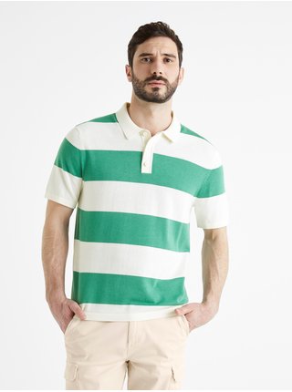 Bílo-zelené pánské pruhované polo tričko Celio Bedrock 