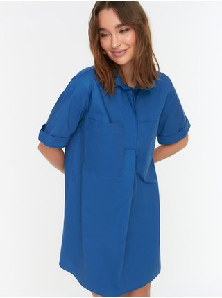 Modré dámské krátké košilové šaty Trendyol