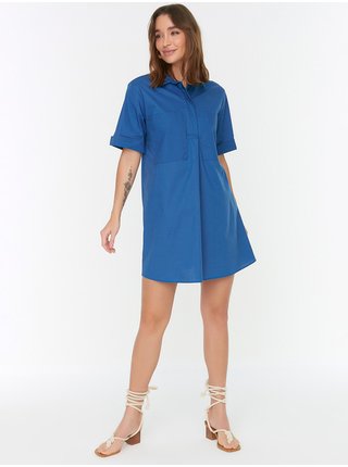 Modré dámské krátké košilové šaty Trendyol