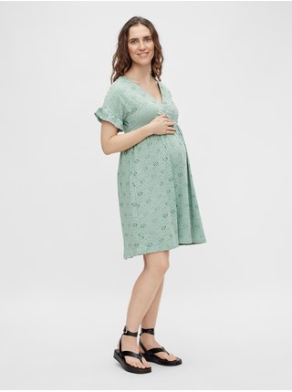 Světle zelené děrované těhotenské šaty Mama.licious Dinna