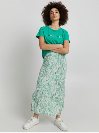 Zeleno-bílá květovaná maxi sukně s rozparky ICHI