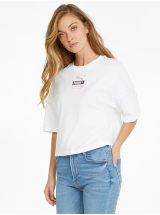 Biele dámske voľné cropped tričko Puma Brand Love