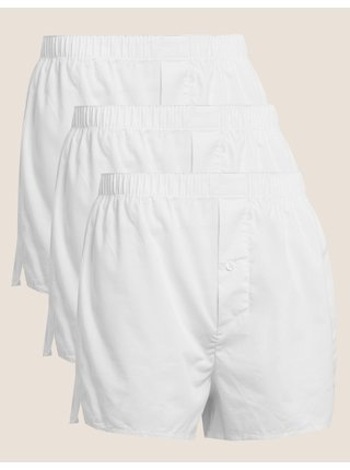 Tkané bavlněné boxerky, 3 ks Marks & Spencer bílá