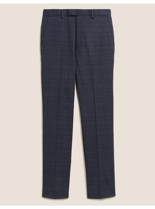 Kostkované strečové kalhoty normálního střihu Marks & Spencer modrá