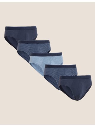 Sada pěti kusů pánských slipů v modré barvě s vysokým podílem bavlny a technologií Cool & Fresh™ Marks & Spencer