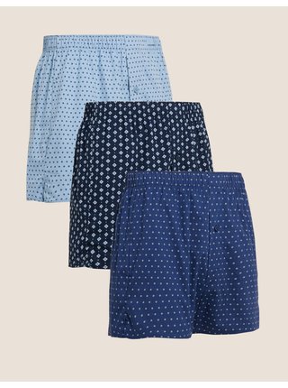 Tkané boxerky s technologií StayNew™ z čisté bavlny, 3 ks Marks & Spencer modrá