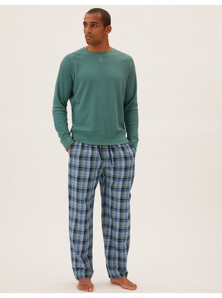 Kostkované domácí kalhoty z čisté bavlny Marks & Spencer zelená