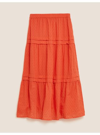 Nabíraná midaxi sukně, z čisté bavlny Marks & Spencer oranžová
