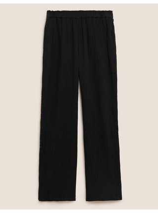 Kalhoty z čisté bavlny se širokými nohavicemi Marks & Spencer černá