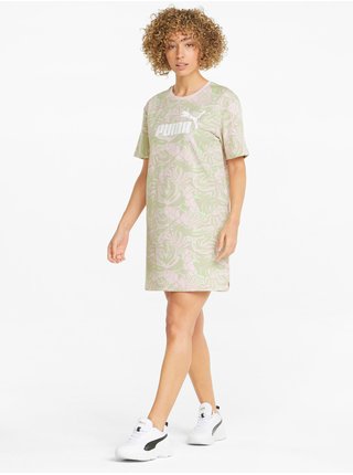 Zeleno-růžové dámské vzorované krátké šaty Puma Floral Vibes