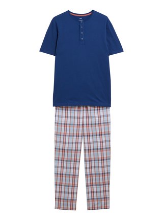 Kostkovaná pyžamová souprava z čisté bavlny Marks & Spencer námořnická modrá