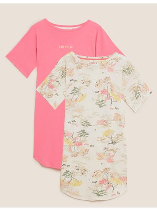 Sada 2 ks krátkých nočních košil s vysokým podílem bavlny Marks & Spencer růžová